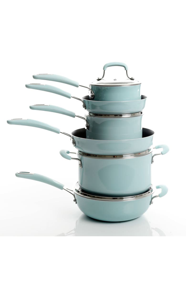 Kenmore Elite Andover 10 Piece Nonstick Aluminum Cookware Set, Alternate, color, Glacier Blue