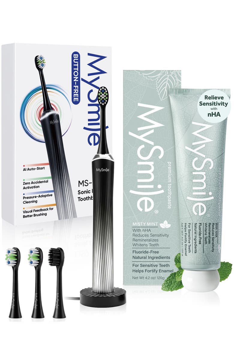 Button-Free Sonic Toothbrush & Nano-Hydroxyapatite Toothpaste Bundle, Main, color, Glacier Noir