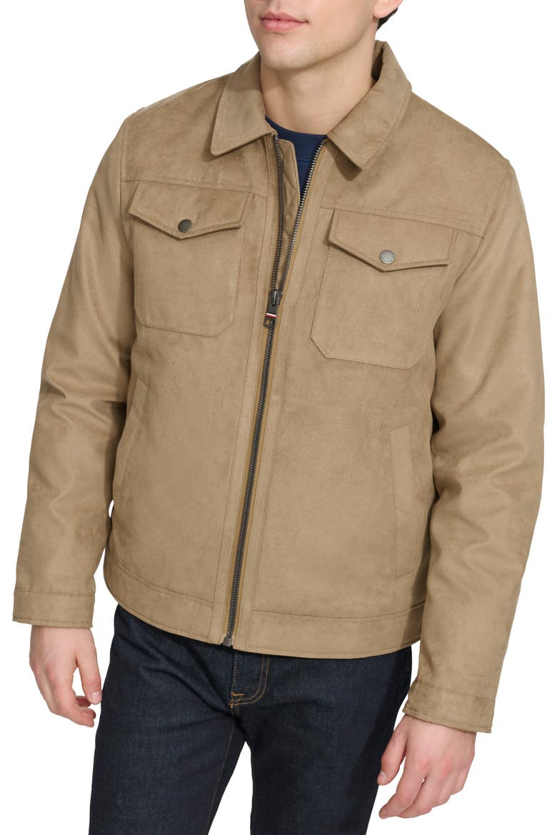 Faux Suede Trucker Jacket, Alternate, color, TAN