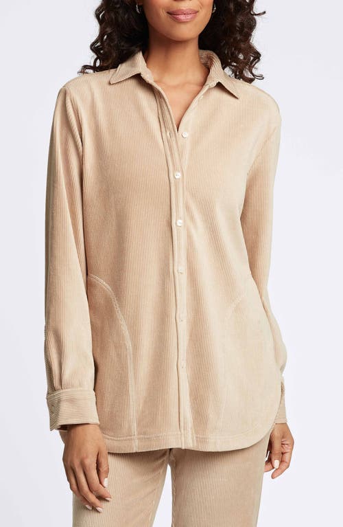 Foxcroft Maddy Plush Corduroy Button-Up Shirt in Khaki 