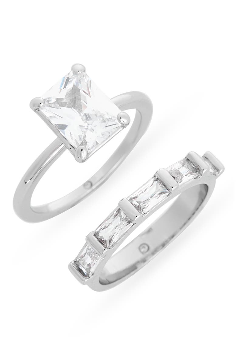 Set of 2 Baugette Band Rings, Main, color, CLEAR/ SILVER
