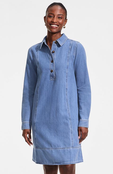 Light Weight Denim Popover At the Knee Dress