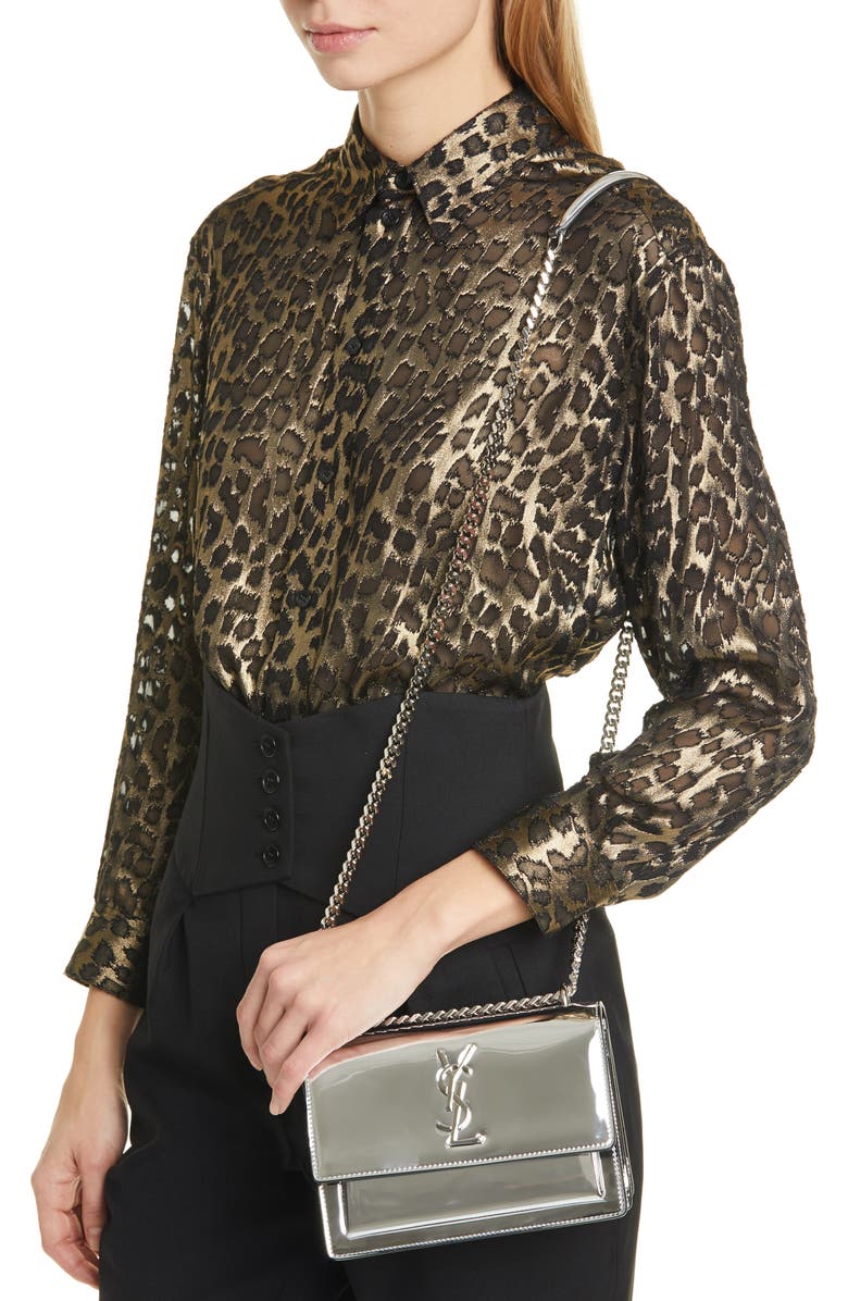 Saint Laurent Small Sunset Mirrored Leather Shoulder Bag, Alternate, color,