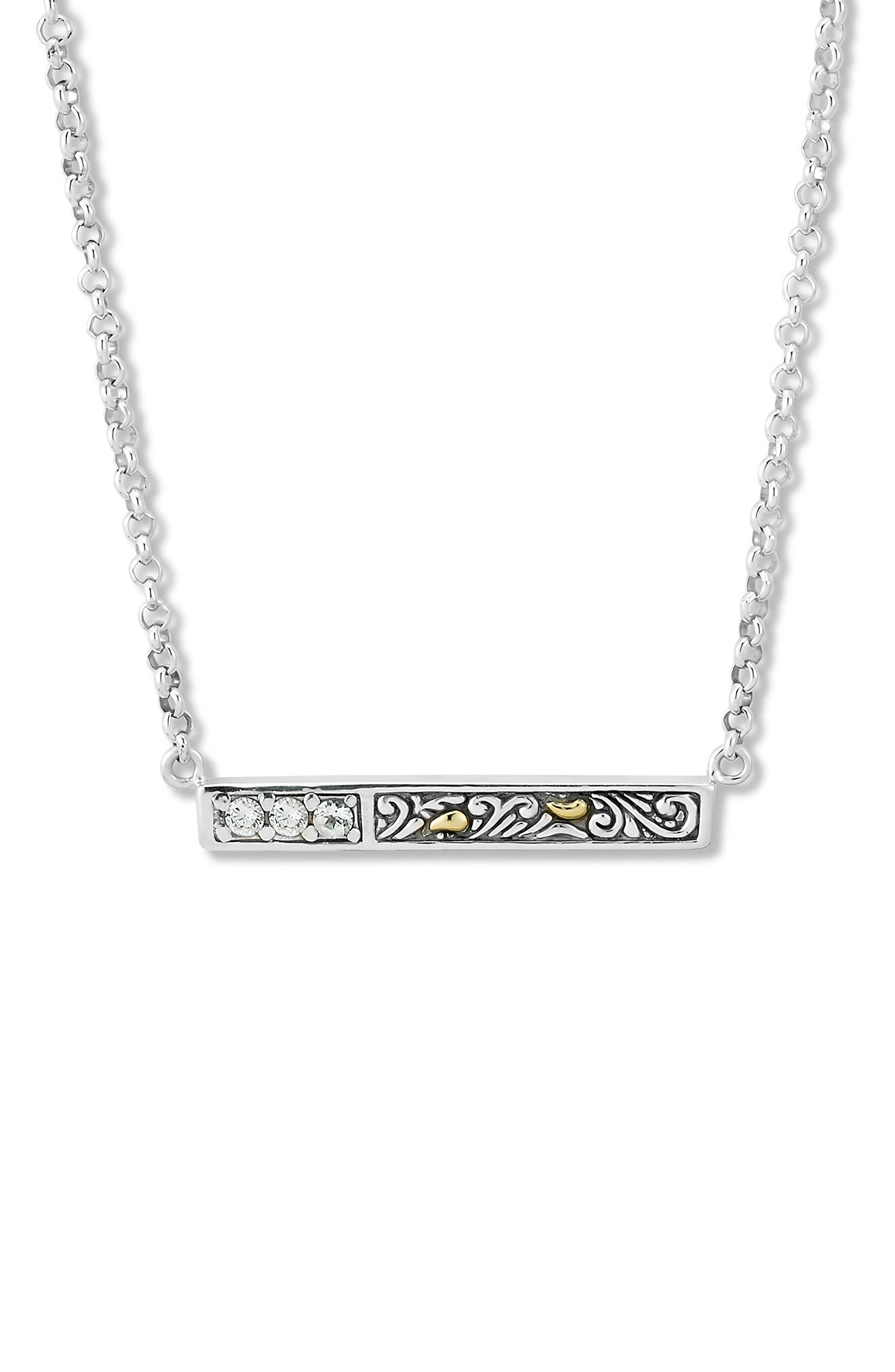 SAMUEL B. White Topaz Two-Tone Engraved Bar Pendant Necklace