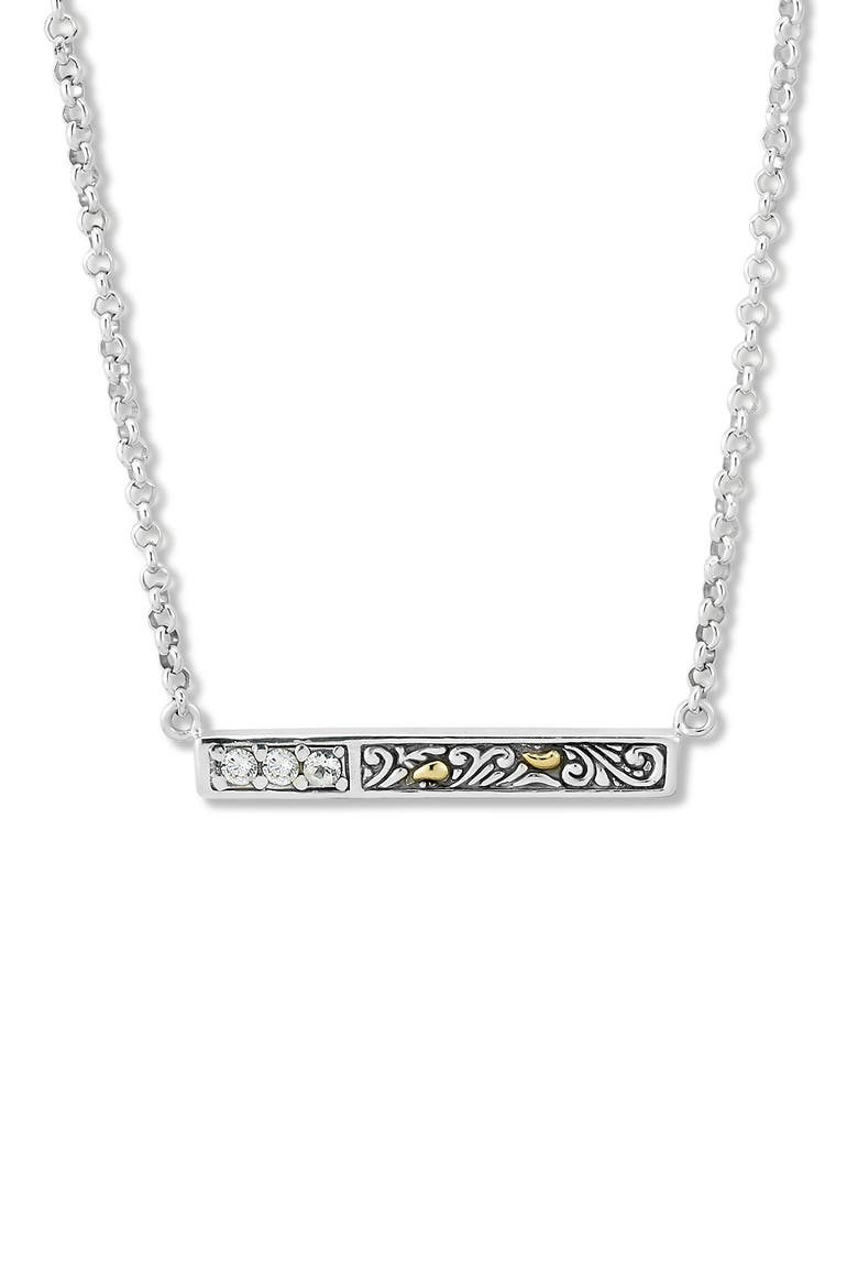 White Topaz Two-Tone Engraved Bar Pendant Necklace, Main, color, WHITE TOPAZ