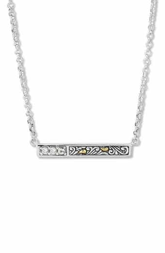 White Topaz Two-Tone Engraved Bar Pendant Necklace