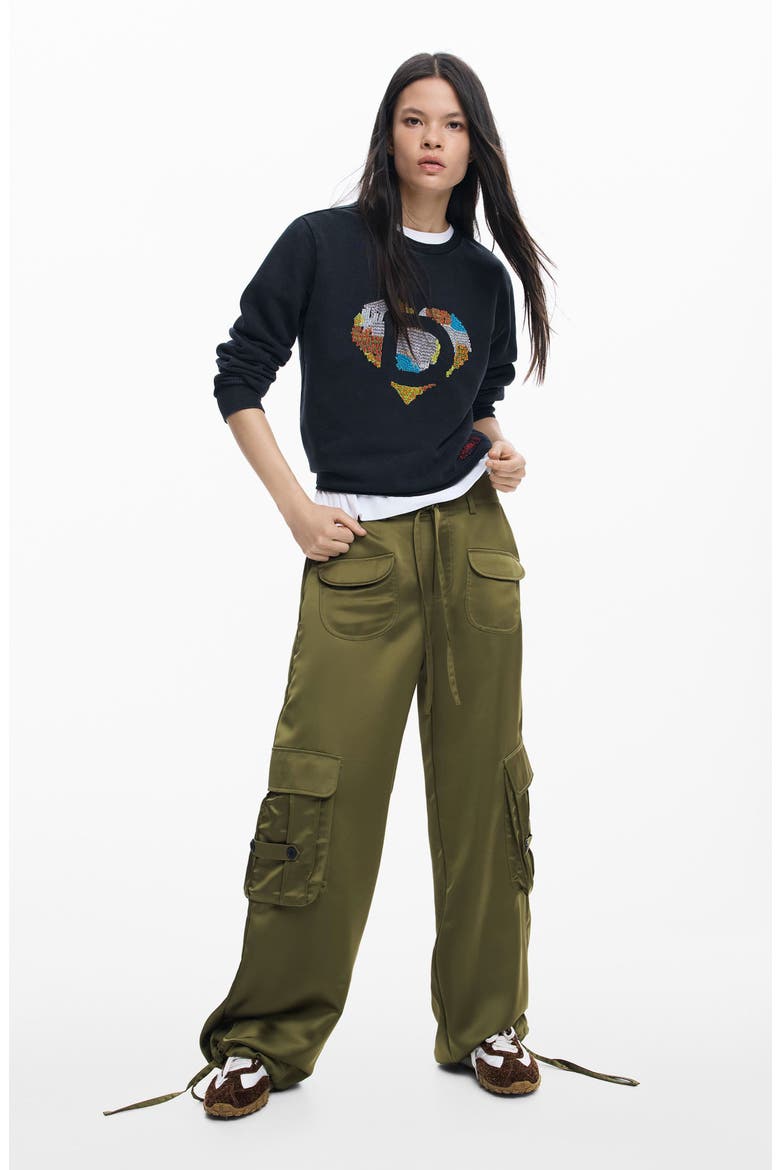 Heart Embroidered Cotton Graphic Sweatshirt, Alternate, color, BLACK