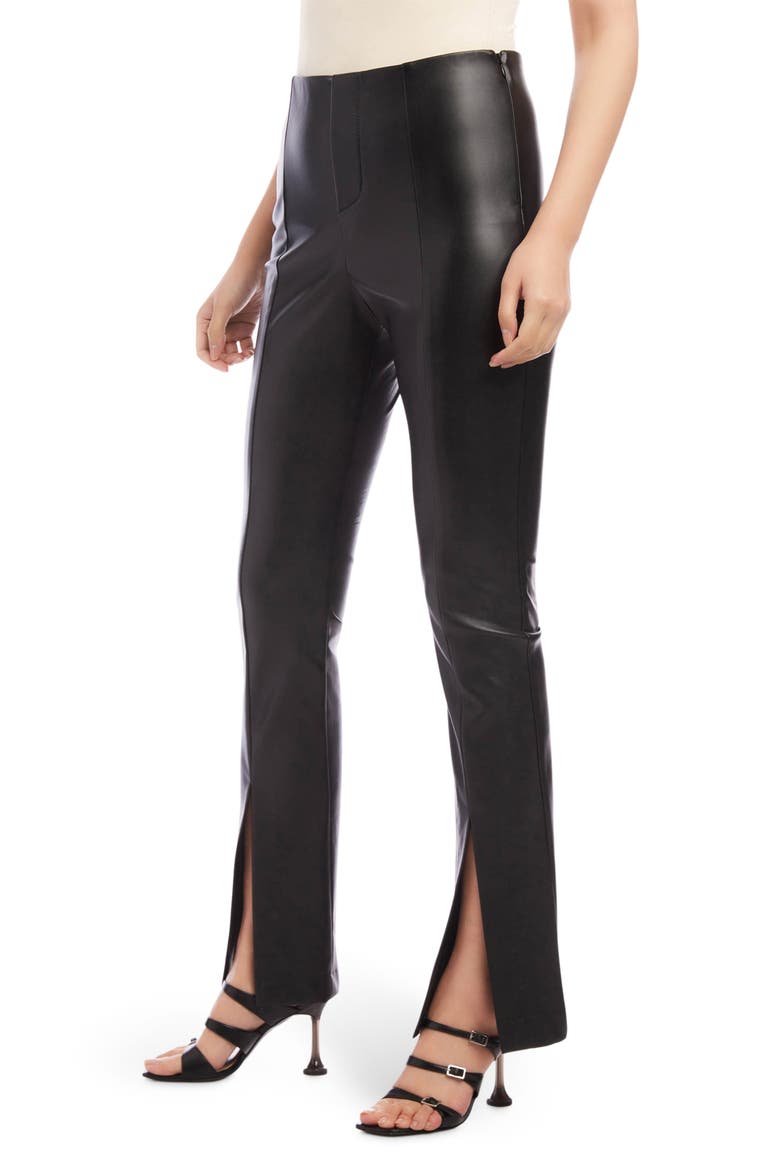 Slit Hem Faux Leather Pants, Alternate, color, BLACK