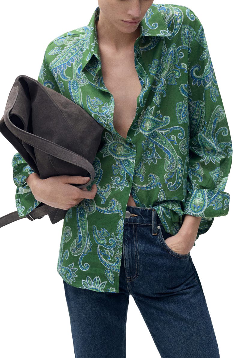 MANGO Paisley Button-Up Shirt, Main, color, 