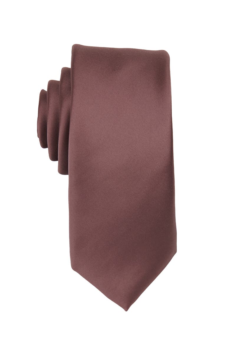 Men's Solid Satin X-Long Tie, Main, color, DARK MAUVE