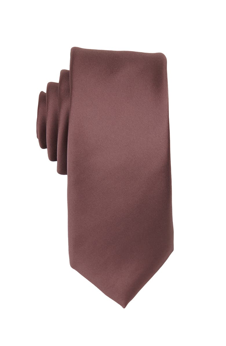 Brooklyn Brigade Men's Solid Satin X-Long Tie, Main, color, Dark Mauve