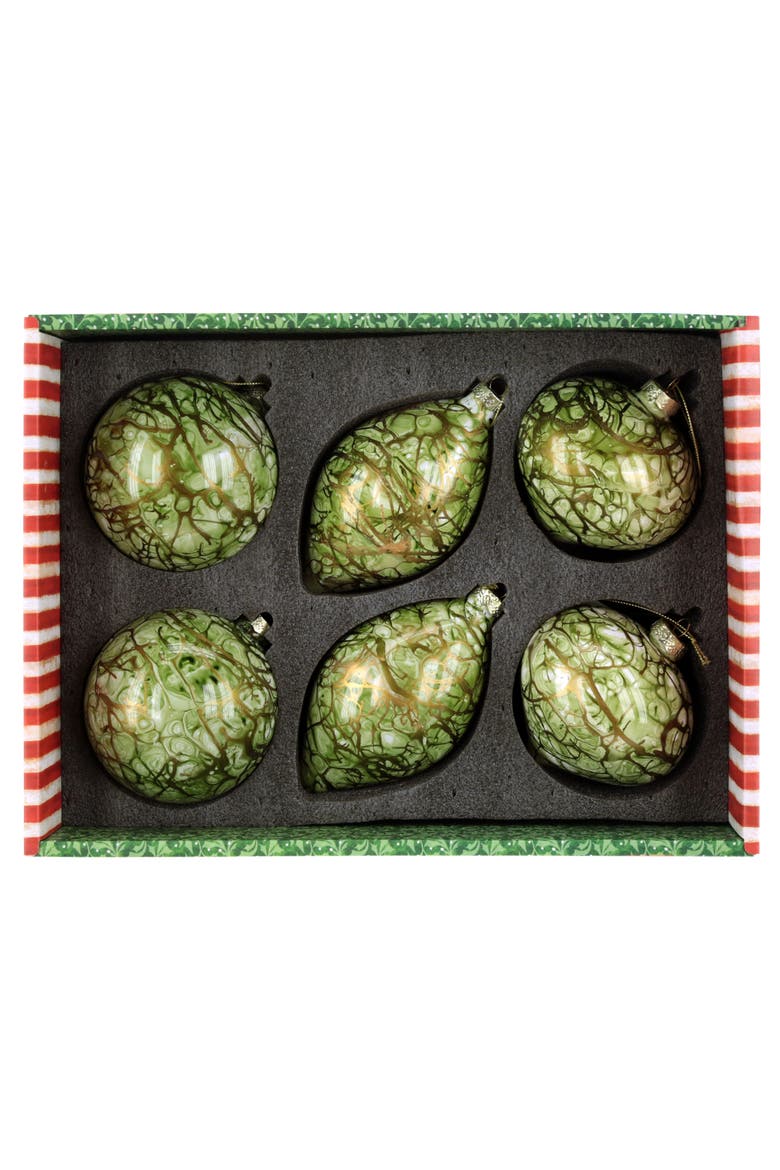 Marbled Art Ornament, Box of 6, Alternate, color, Olive Green