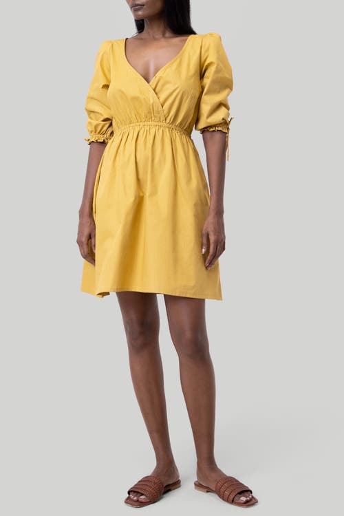 Reistor Gathered Elbow Sleeve Short Dress In Mustard