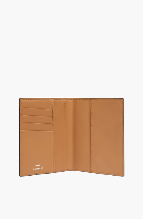 Aviteur Double Calfskin Paglia Di Vienna Weave Passport Holder In Brown