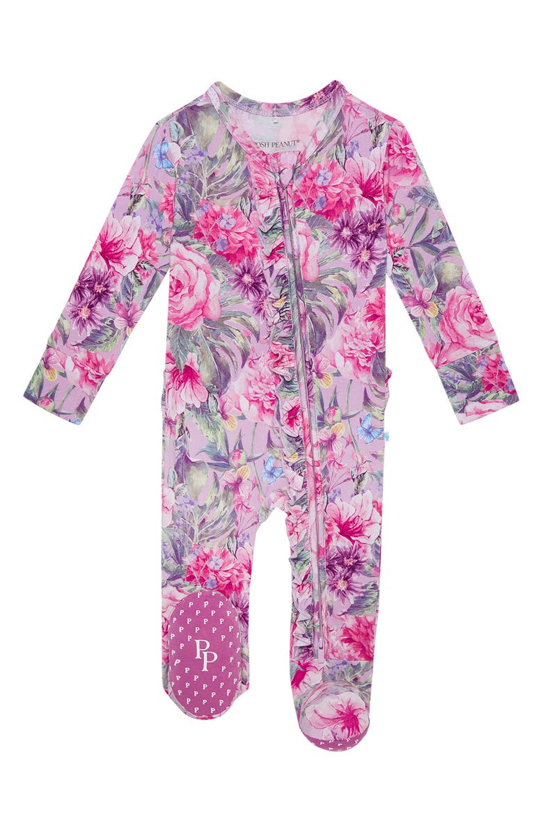 Posh Peanut Ellery Ruffle Zip Footie, Main, color, 