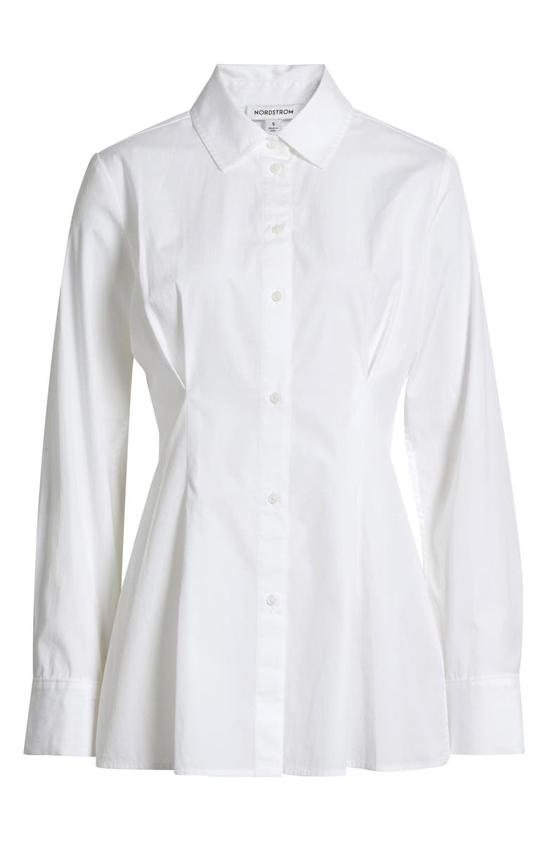 Nordstrom Pleat Waist Cotton Poplin Button-Up Shirt, Alternate, color, White