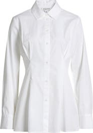 Nordstrom Pleat Waist Cotton Poplin Button-Up Shirt