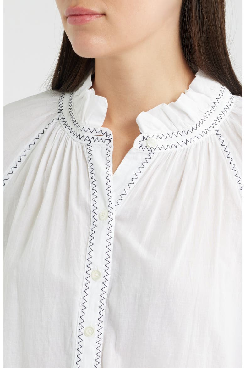 Zigzag Stitch Crinkle Cotton Button-Up Shirt, Alternate, color, PAPER WHITE