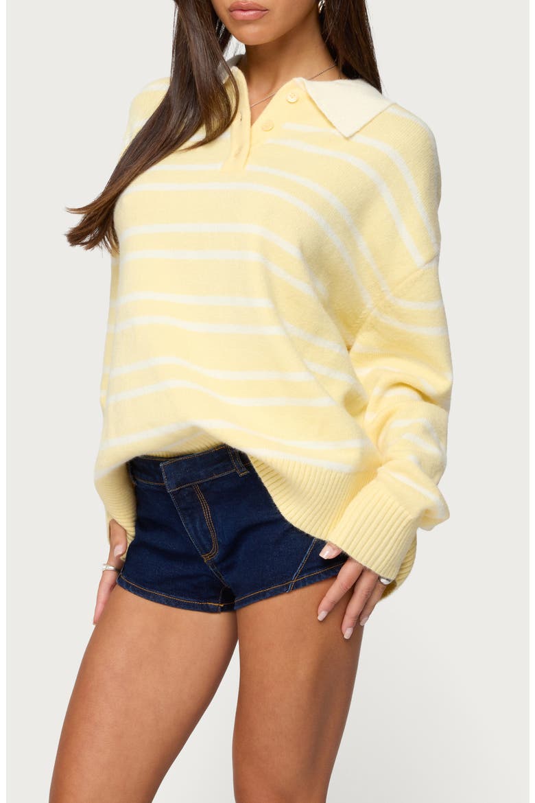 Rilynn Stripe Polo Sweater, Alternate, color, YELLOW-AND-WHITE