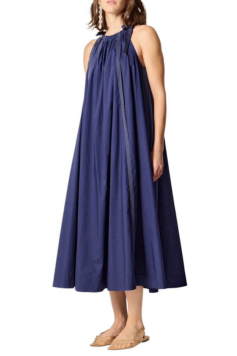 Tie Strap Trapeze Midi Sundress, Alternate, color, NAVY