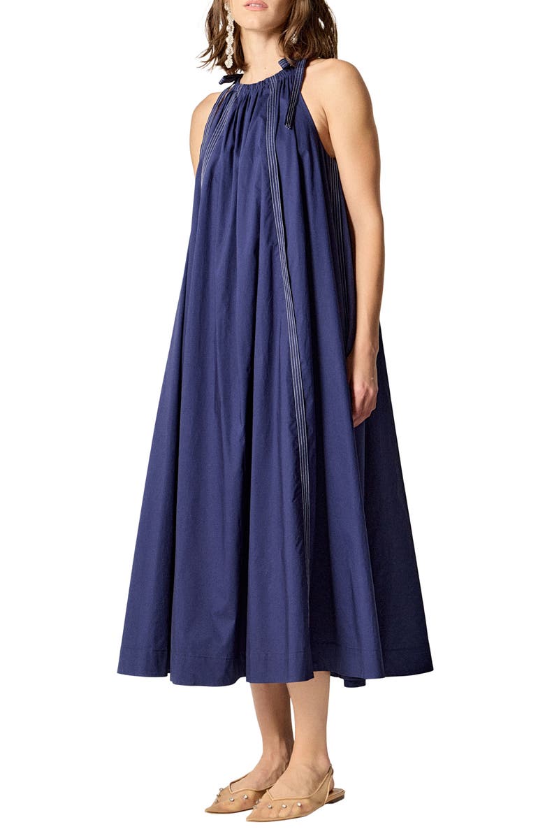 English Factory Tie Strap Trapeze Midi Sundress, Alternate, color, Navy