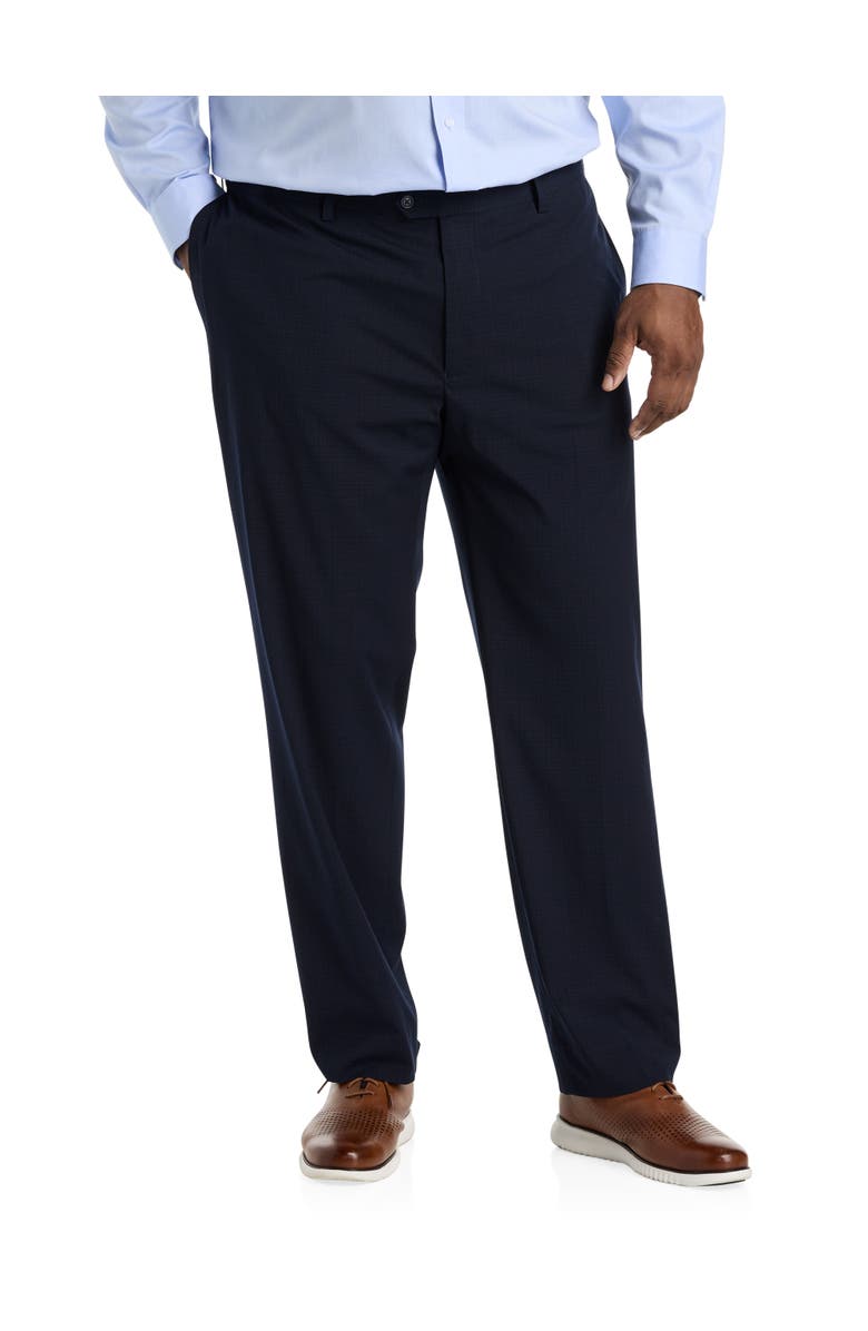 Oak Hill Premium by DXL Waist-Relaxer Small Plaid Dress Pants, Main, color, Navy