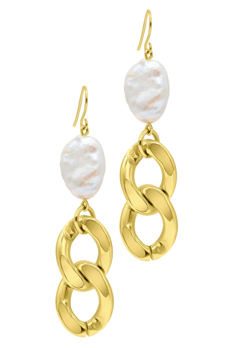 Freshwater Pearl Chain Drop Earrings, Main, color, GOLD