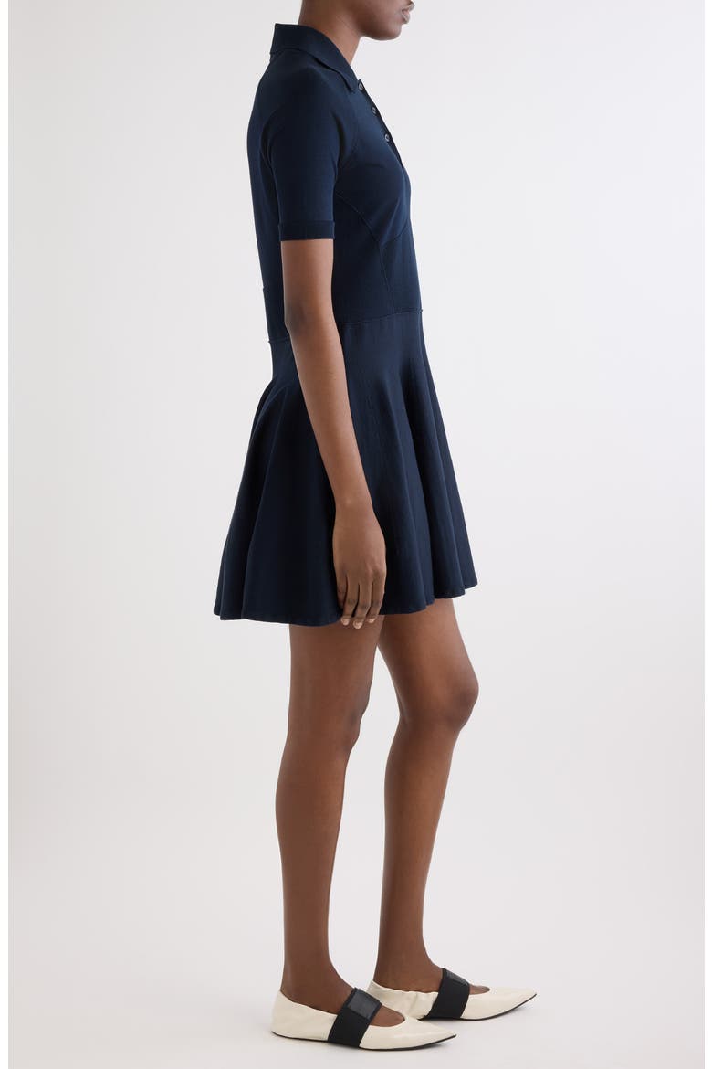 Embroidered Logo Cotton & Silk Blend A-Line Polo Dress, Alternate, color, NAVY