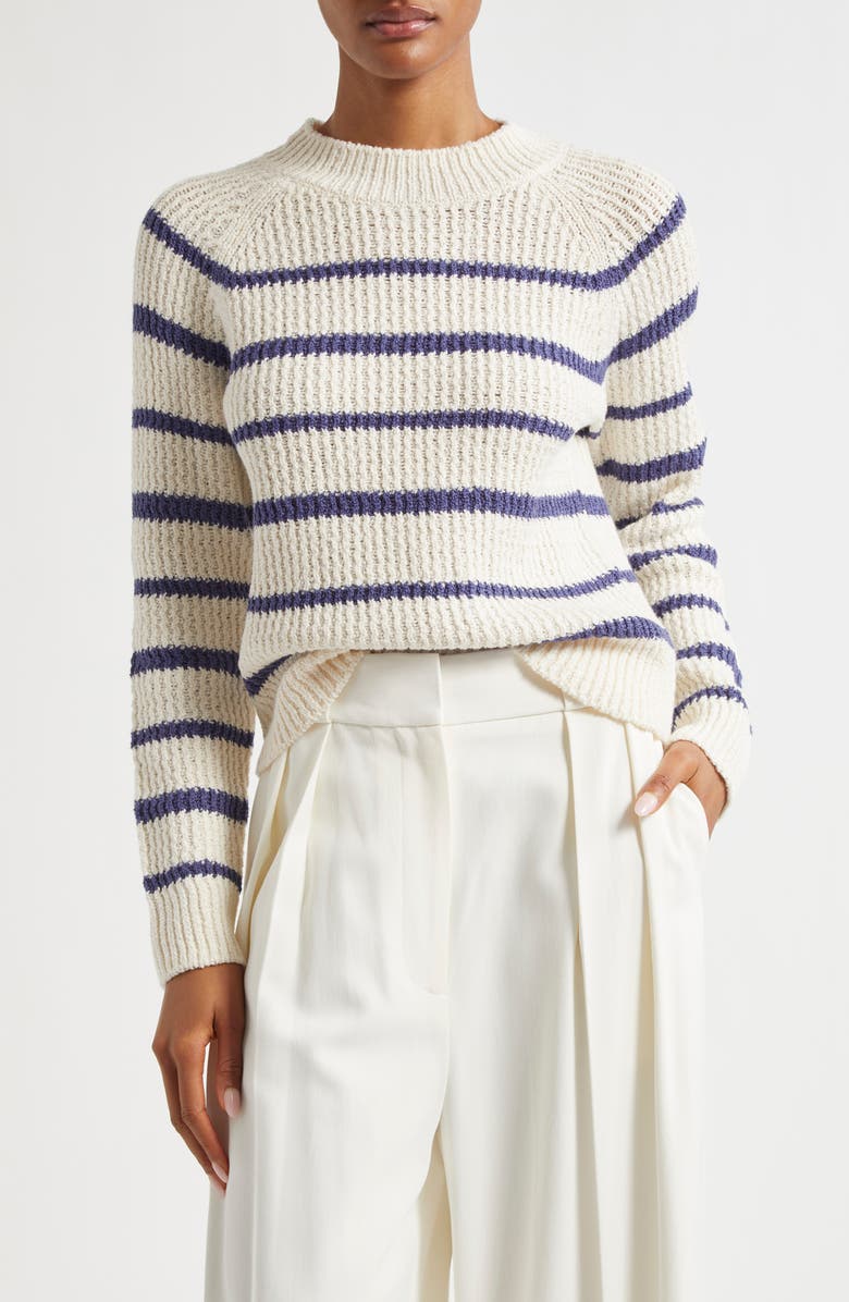 Vince Rib Stripe Crewneck Sweater, Main, color, Pampas/Dk Peri