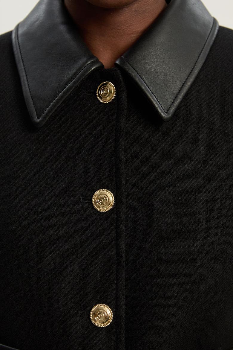 Wool Pu Mix Belted Tailored Maxi Coat, Alternate, color, Black