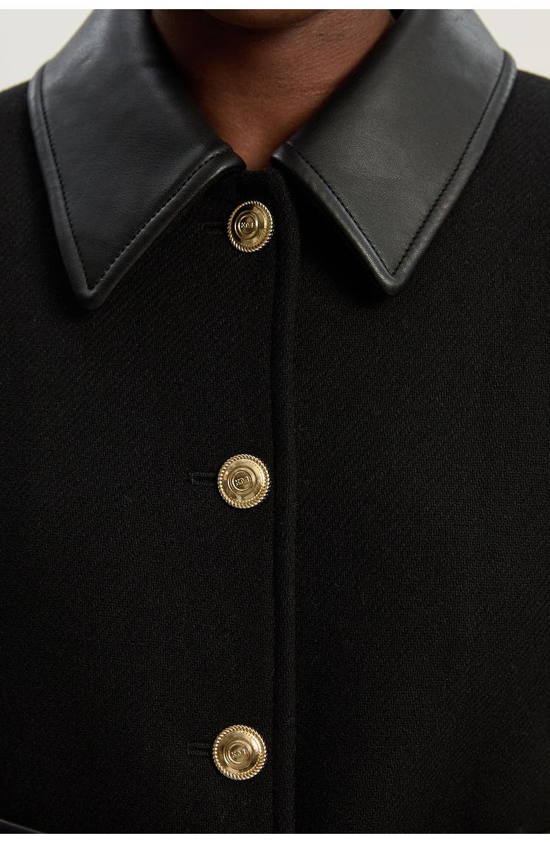 Karen Millen Wool Pu Mix Belted Tailored Maxi Coat, Alternate, color, Black