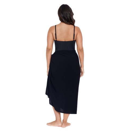 Trimshaper Adjustable Side Tie Tassel Pareo Swimsuit Coverup In Black
