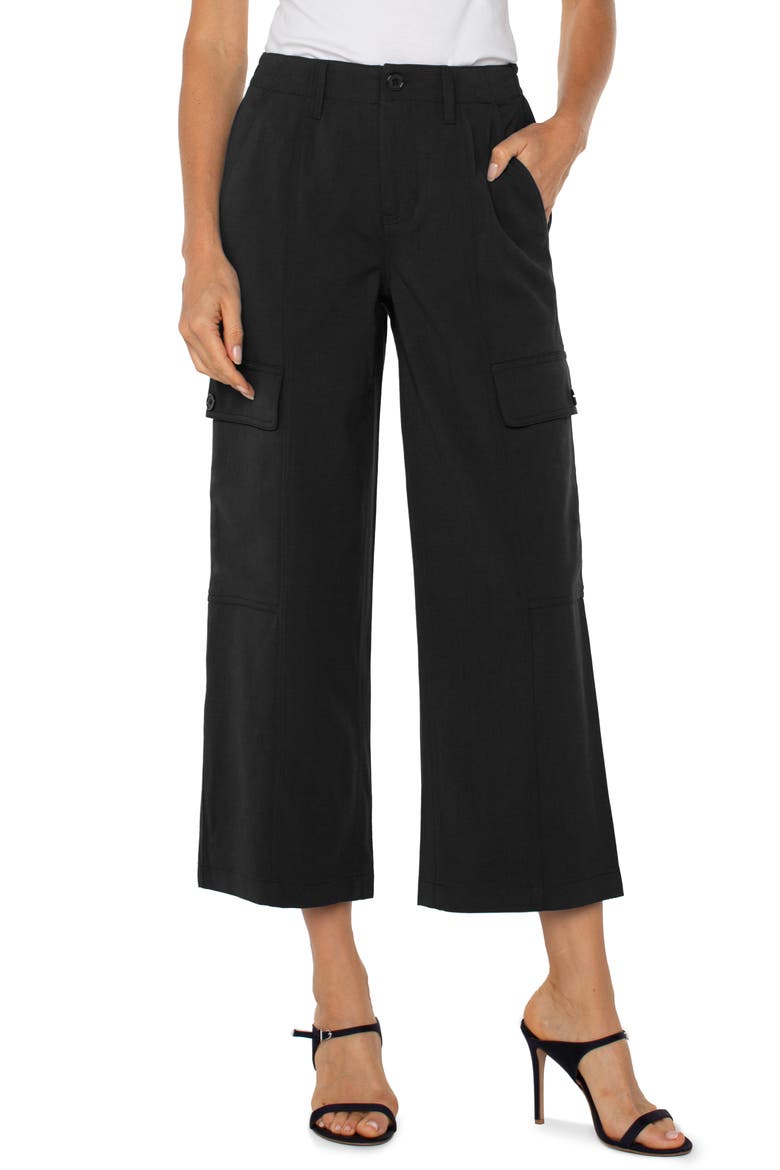 High Waist Crop Wide Leg Cargo Pants, Main, color, BLACK