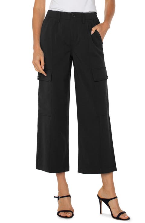 High Waist Crop Wide Leg Cargo Pants