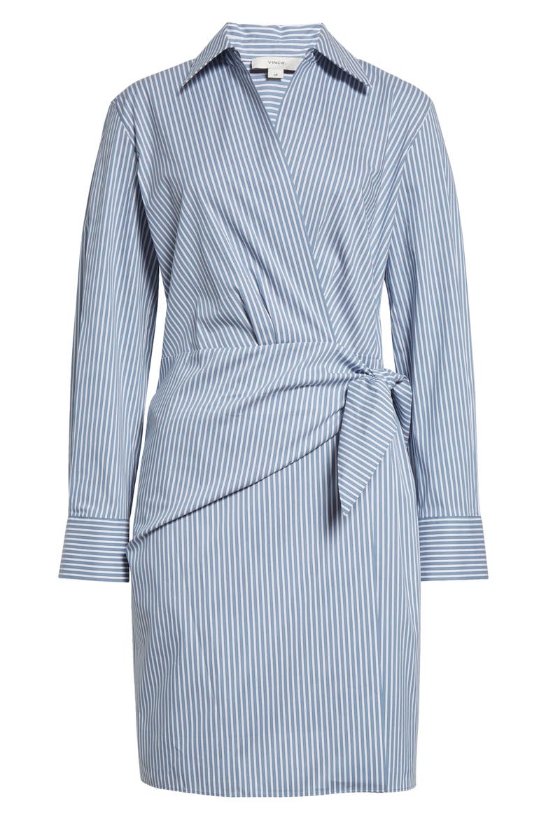 Furrow Stripe Long Sleeve Wrap Shirtdress, Alternate, color, BLUE/ OFF WHITE