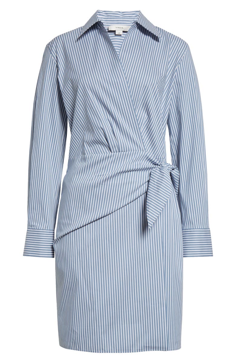 Vince Furrow Stripe Long Sleeve Wrap Shirtdress, Alternate, color, Blue/ Off White