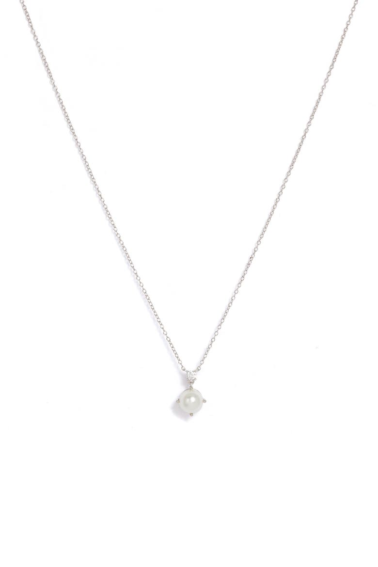 Sterling Silver & Freshwater Pearl Pendant Necklace, Main, color, CLEAR- WHITE- SILVER