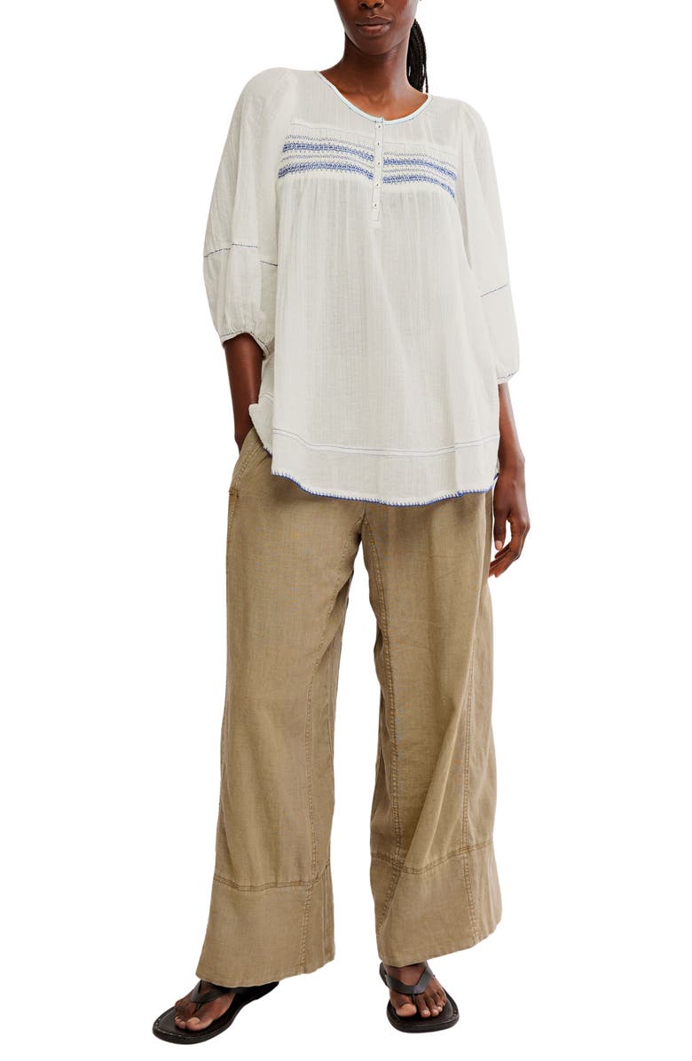 Free People Days End Pull-On Linen Blend Wide Leg Pants, Alternate, color, Caiman
