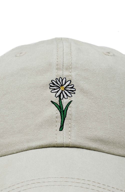 Dalix Daisy Embroidered Everyday Hat In Washed Stone White