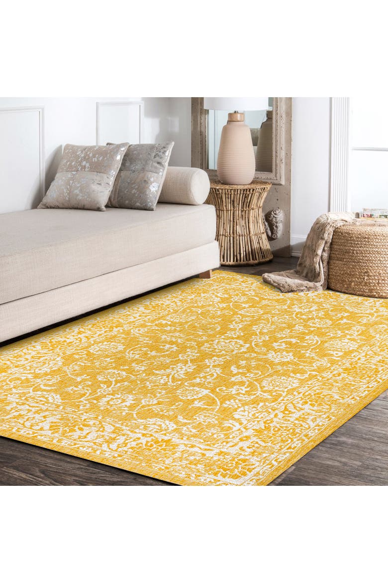 Tela Bohemian Textured Weave Floral Indoor/Outdoor Area Rug, Alternate, color, Yellow/Cream
