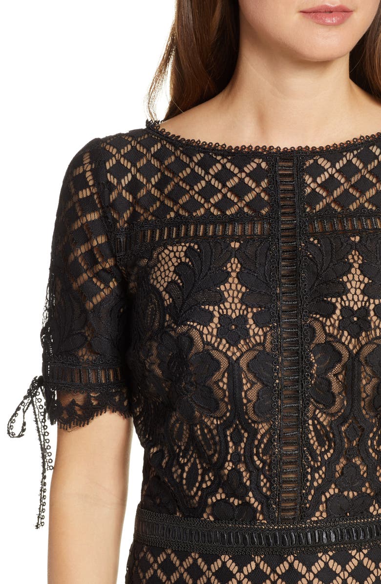 Tadashi Shoji Tie Sleeve Lace Cocktail Dress, Alternate, color, 