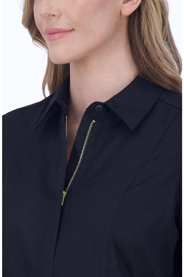 Aimee Sateen Zip-Up Shirt, Alternate, color, BLACK
