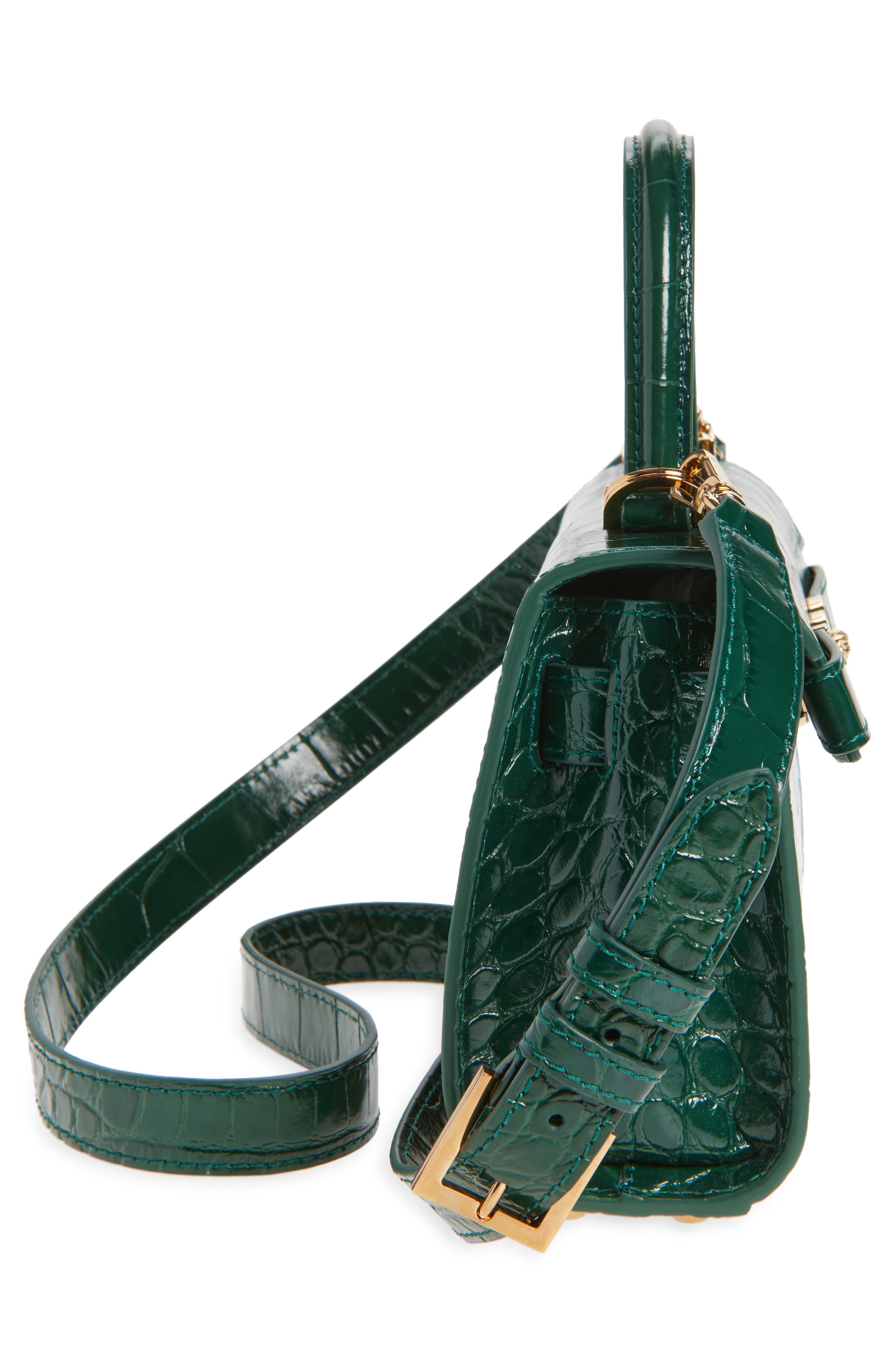Versace Small Medusa '95 Croc Embossed Leather Top Handle Bag, Alternate, color, Dark Emerald Gold