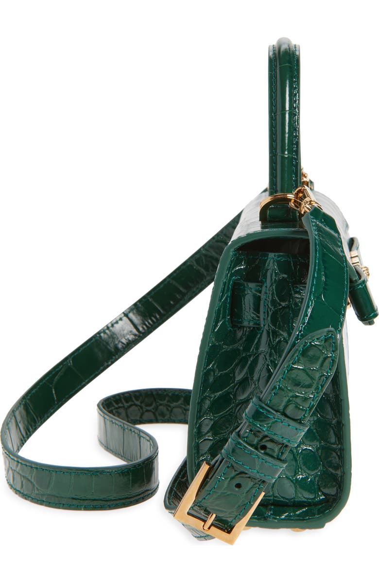 Versace Small Medusa '95 Croc Embossed Leather Top Handle Bag, Alternate, color, Dark Emerald Gold