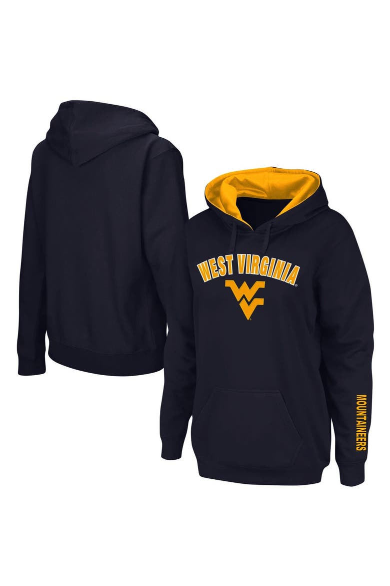 Women's Navy West Virginia Mountaineers Arch & Logo 1 Pullover Hoodie, Main, color, Navy