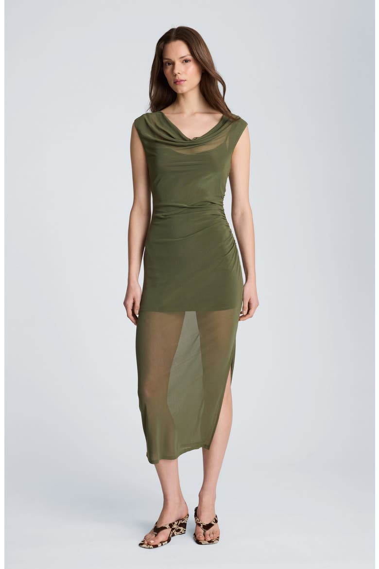 Sleeveless Cowl Neck Dress, Alternate, color, BREEN