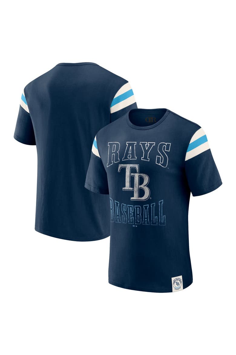 Men's Darius Rucker Collection by Fanatics Navy Tampa Bay Rays Distressed Sleeve Stripe T-Shirt, Main, color, Navy