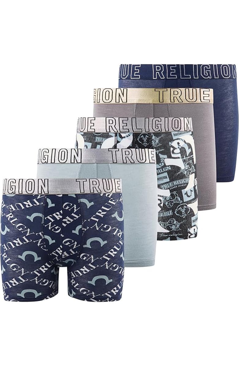 True Religion Boxer Briefs Pack of 5, Main, color, Mint/Grey/Black