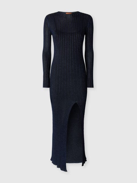 Ribbed Long Dress With Slit