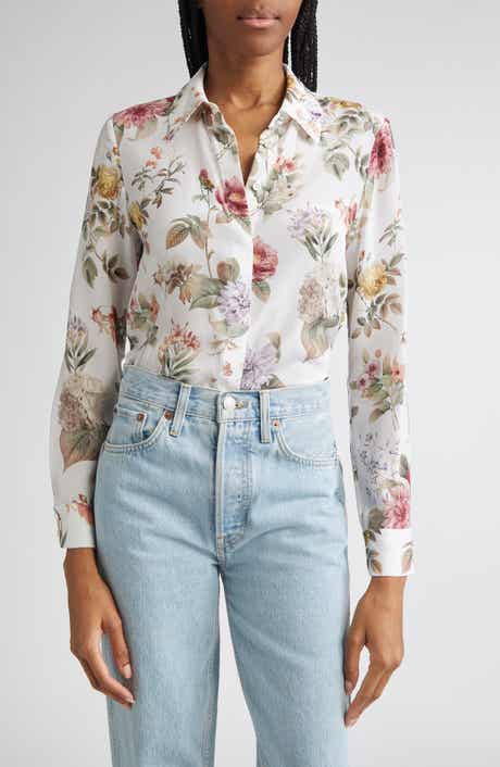 Alice + Olivia Willa Floral Silk Button-Up Shirt
